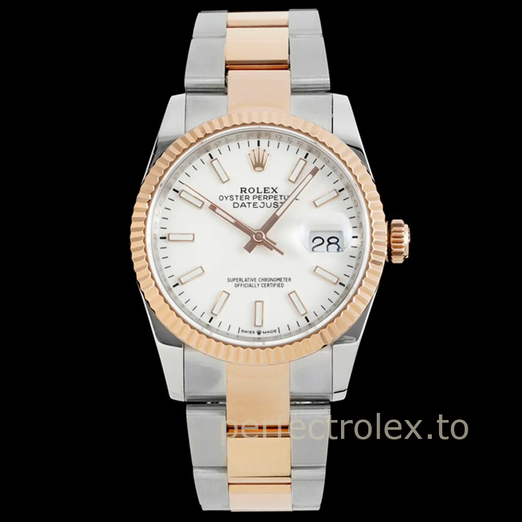 Rolex-Datejust-M126231-0018-White-Dial-Rose-Gold-904L-Stainless-Steel-Super-Clone-Watch-36mm-Front-View-1