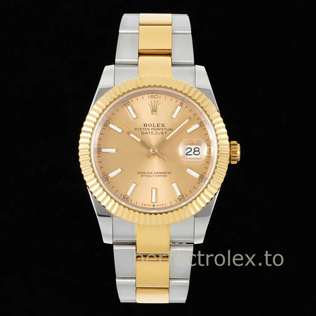 Rolex-Datejust-M126333-0009-Gold-Dial-904L-Stainless-Steel-Super-Clone-Watch-41mm-Front-View-1