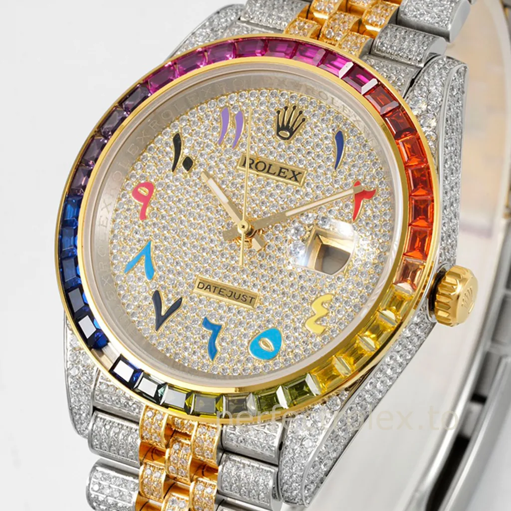 Rolex-Datejust-126300-Rainbow-Bezel-41mm-904L-Steel-Diamond-Dial-3235-Movement-Super-Clone-Watch-Front-View-1