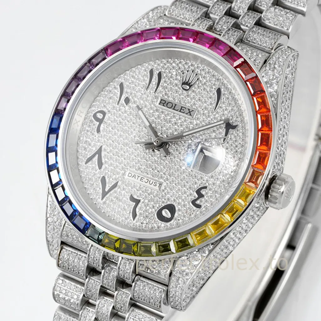 Rolex-Datejust-126300-41mm-Rainbow-Bezel-Diamond-Dial-904L-Stainless-Steel-Luxury-Super-Clone-Watch-Front-View-1