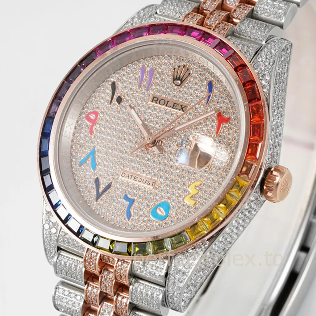 Rolex-Datejust-126300-Rainbow-Gemstone-41mm-Diamond-Dial-3235-Movement-Luxury-Super-Clone-Watch-Dial-Detail-1
