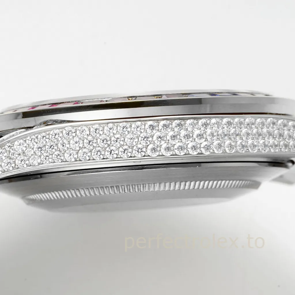 Rolex-Datejust-126300-41mm-Rainbow-Bezel-Diamond-Dial-904L-Stainless-Steel-Luxury-Super-Clone-Watch-Left-Side-View
