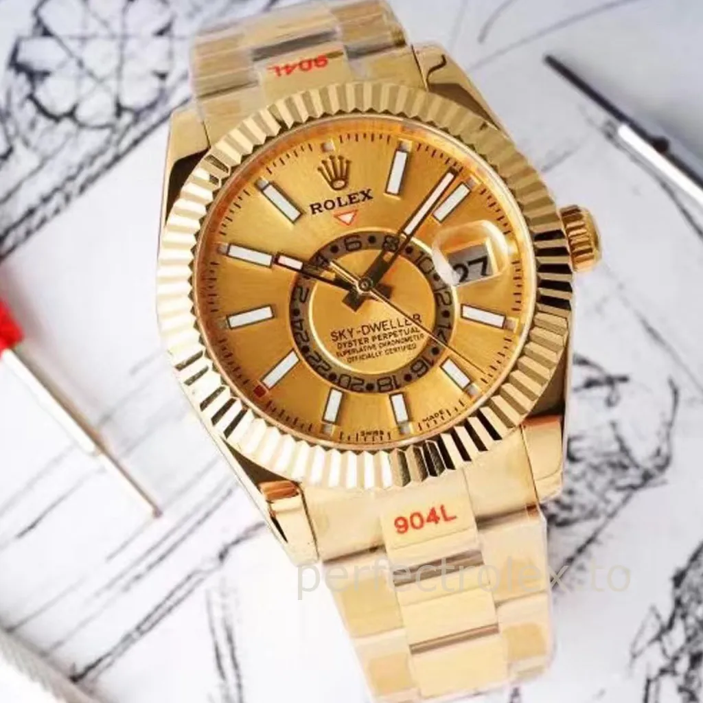 Rolex-Sky-Dweller-326938-42mm-Champagne-Gold-Dial-with-9001-Movement-Super-Clone-Watch-Front-View-1