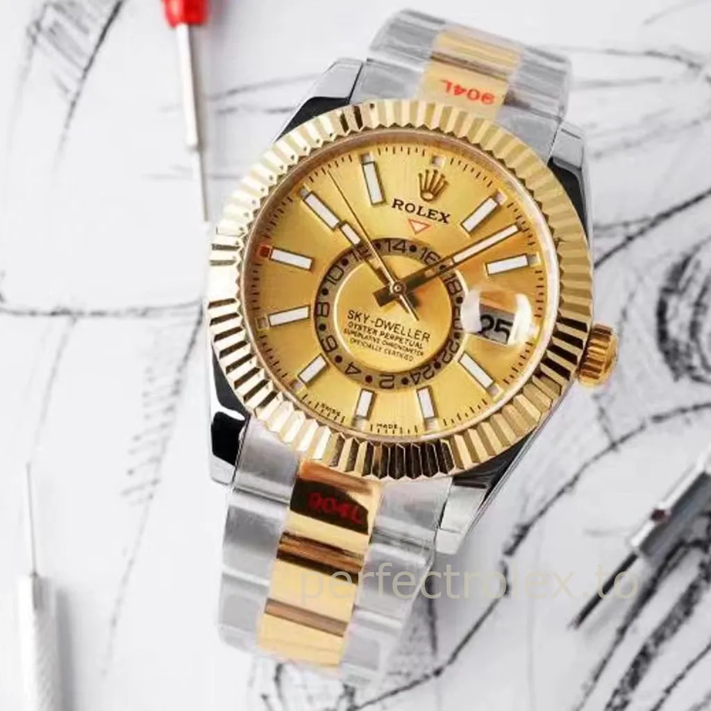 Rolex-Sky-Dweller-42mm-Ref-326933-0001-Champagne-Dial-with-9001-Movement-Super-Clone-Watch-Front-View-1