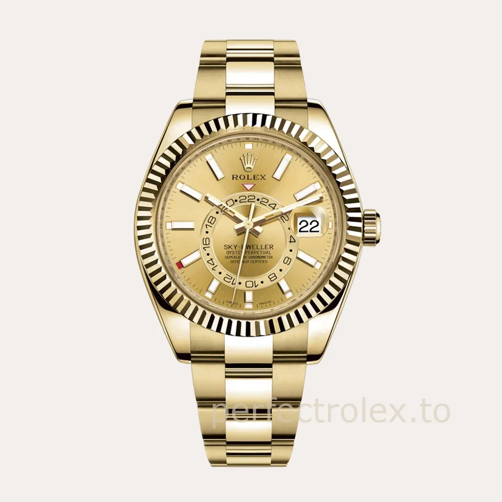 Rolex-Sky-Dweller-326938-42mm-Champagne-Gold-Dial-with-9001-Movement-Super-Clone-Watch-Hero-Image
