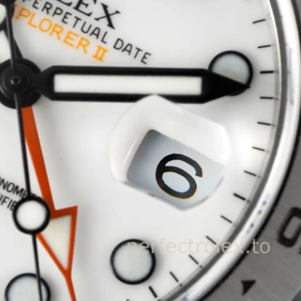Rolex-Explorer-II-216570-42mm-Polar-White-Dial-904L-Steel-GMT-Super-Clone-Watch-Dial-Detail-2