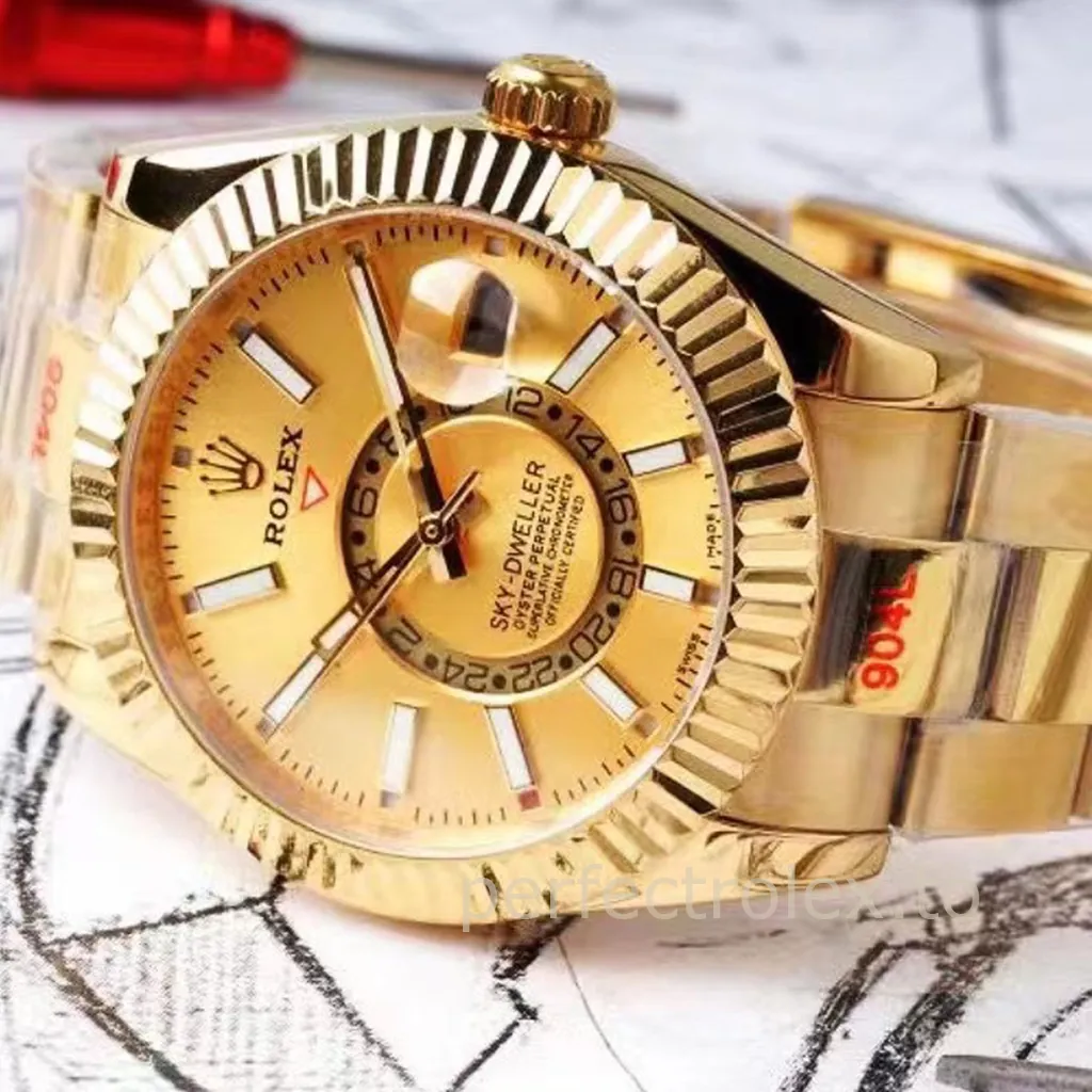 Rolex-Sky-Dweller-326938-42mm-Champagne-Gold-Dial-with-9001-Movement-Super-Clone-Watch-Dial-Detail-2
