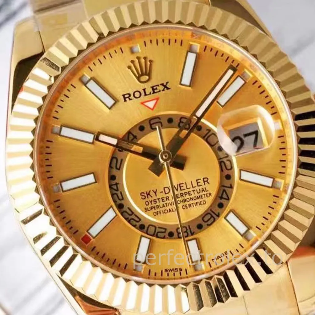 Rolex-Sky-Dweller-326938-42mm-Champagne-Gold-Dial-with-9001-Movement-Super-Clone-Watch-Dial-Detail-1