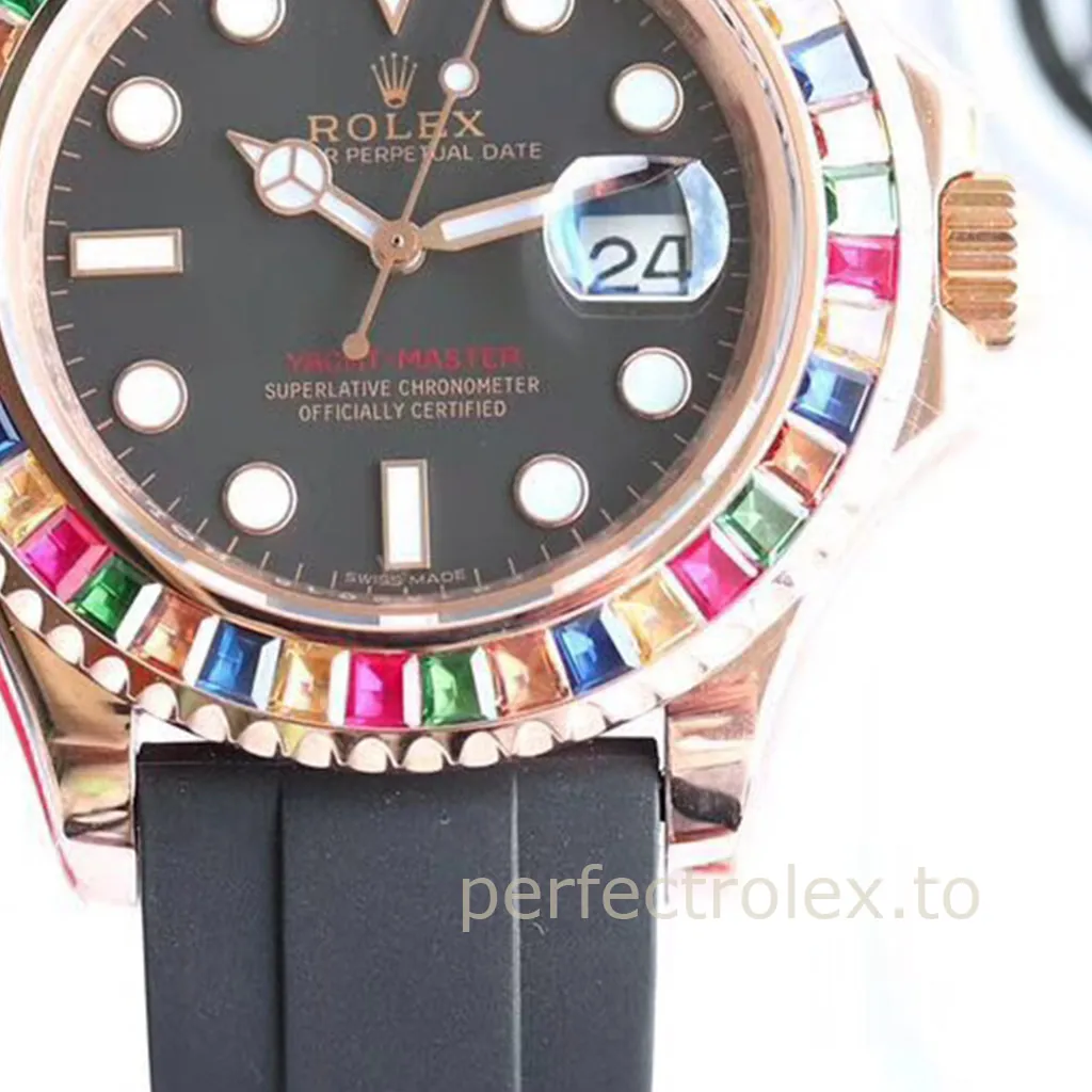 Rolex-Yacht-Master-116695SATS-40mm-Rainbow-Gem-Set-Bezel-with-3135-Movement-Replica-Watch-Dial-Detail-3