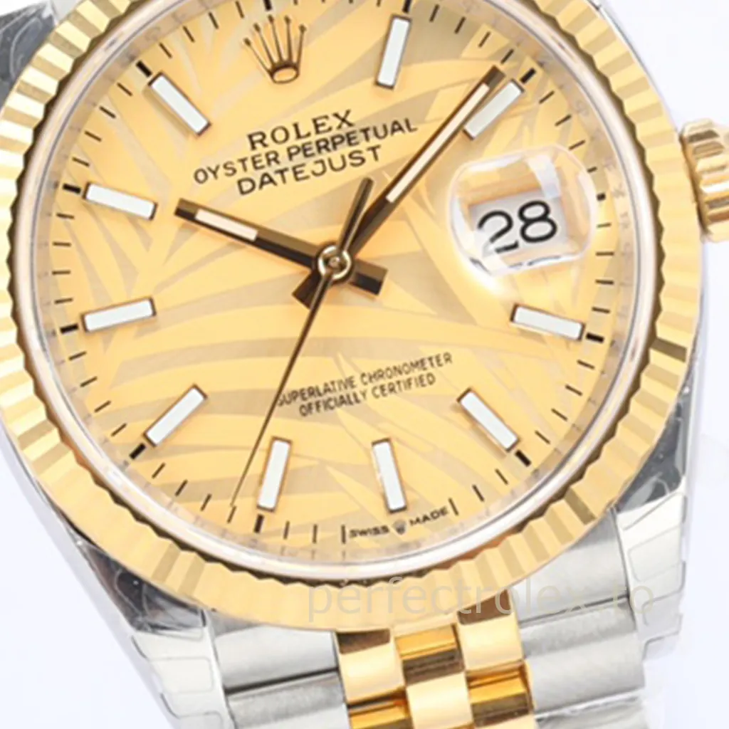 Rolex-Datejust-126233-0037-36mm-Yellow-Gold-and-Steel-Watch-with-Palm-Motif-Dial-Replica-Watch-Dial-Detail-1