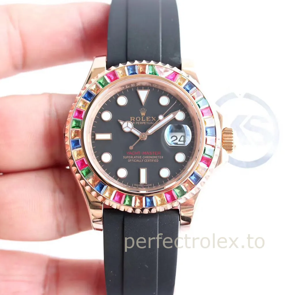 Rolex-Yacht-Master-116695SATS-40mm-Rainbow-Gem-Set-Bezel-with-3135-Movement-Replica-Watch-Front-View-1