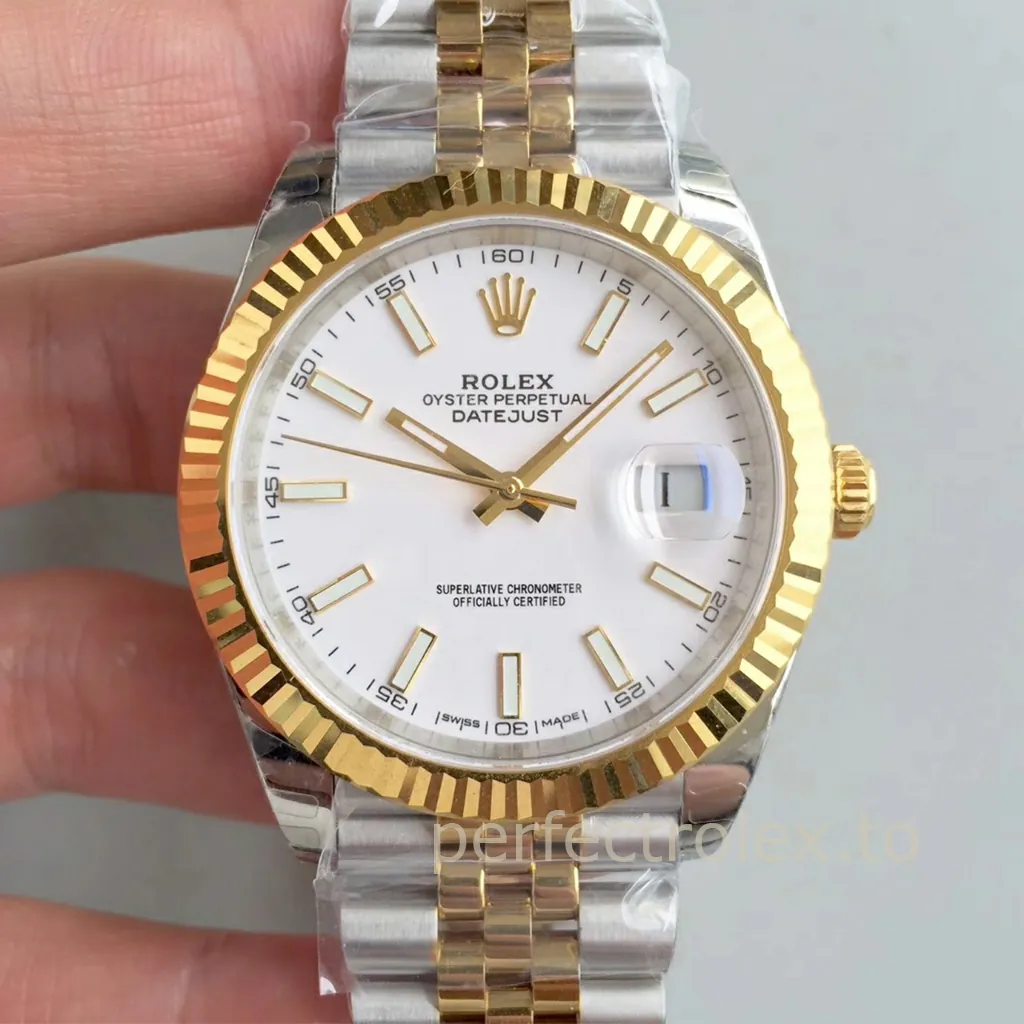 Rolex-Datejust-126333-Yellow-Rolesor-41mm-White-Dial-Jubilee-Bracelet-Calibre-3235-Replica-Watch-Front-View-1