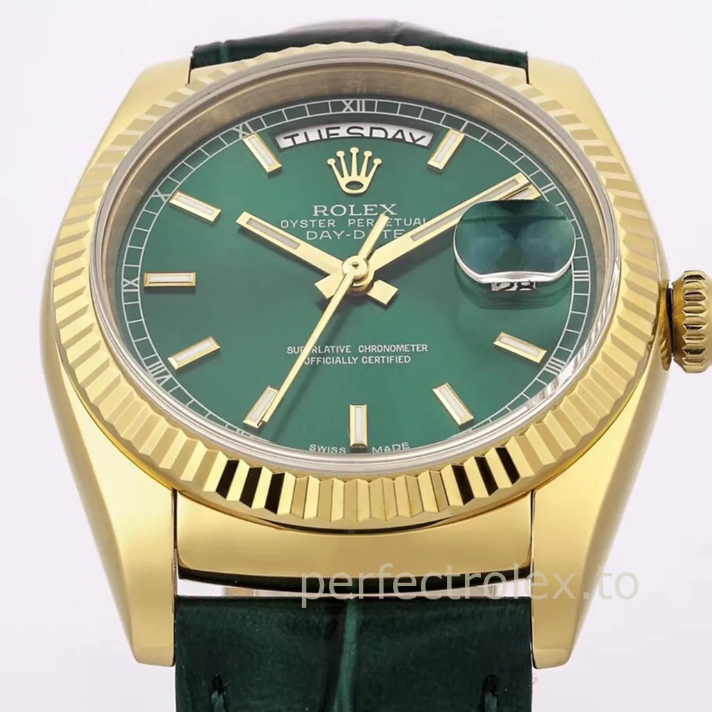 Rolex-Day-Date-118138-0003-36mm-Green-Dial-with-3155-Movement-Super-Clone-Watch-Dial-Detail-2