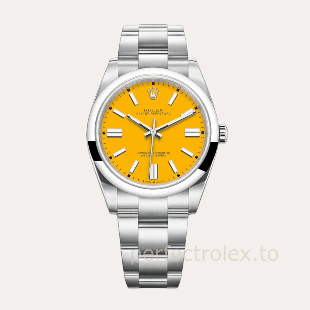 Rolex-Oyster-Perpetual-41-Ref-124300-0004-Yellow-Dial-41mm-Oystersteel-Calibre-3230-Replica-Watch-Hero-Image