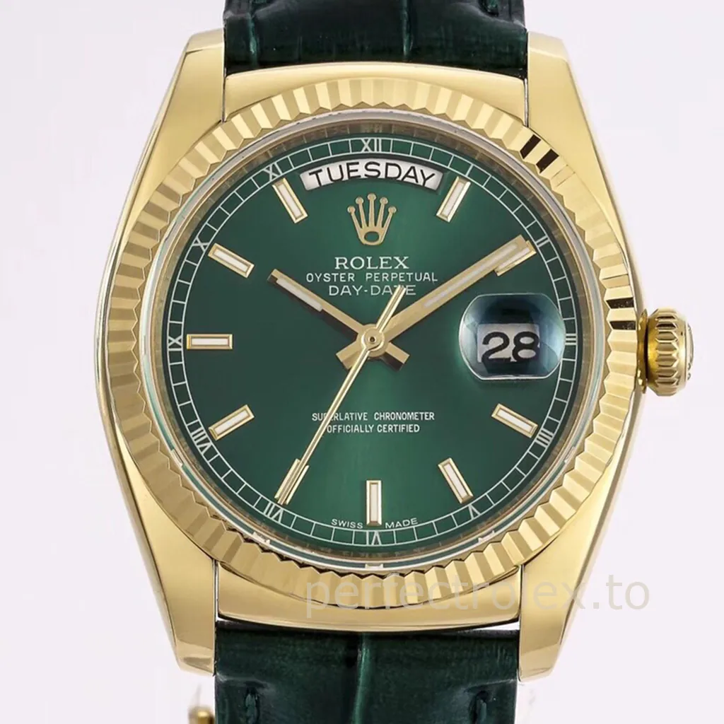 Rolex-Day-Date-118138-0003-36mm-Green-Dial-with-3155-Movement-Super-Clone-Watch-Dial-Detail-1