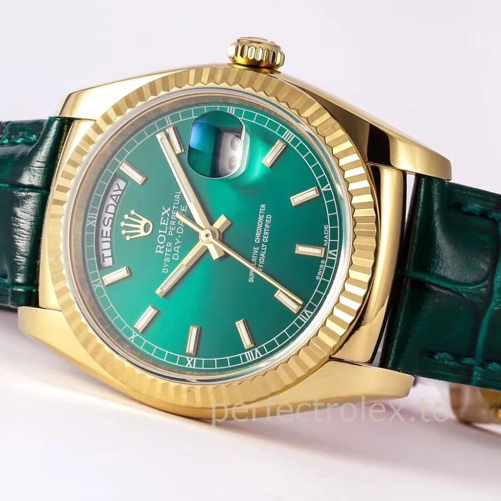 Rolex-Day-Date-118138-0003-36mm-Green-Dial-with-3155-Movement-Super-Clone-Watch-Dial-Detail-3