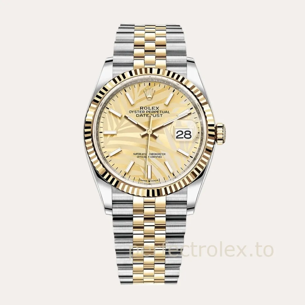 Rolex-Datejust-126233-0037-36mm-Yellow-Gold-and-Steel-Watch-with-Palm-Motif-Dial-Replica-Watch-Hero-Image