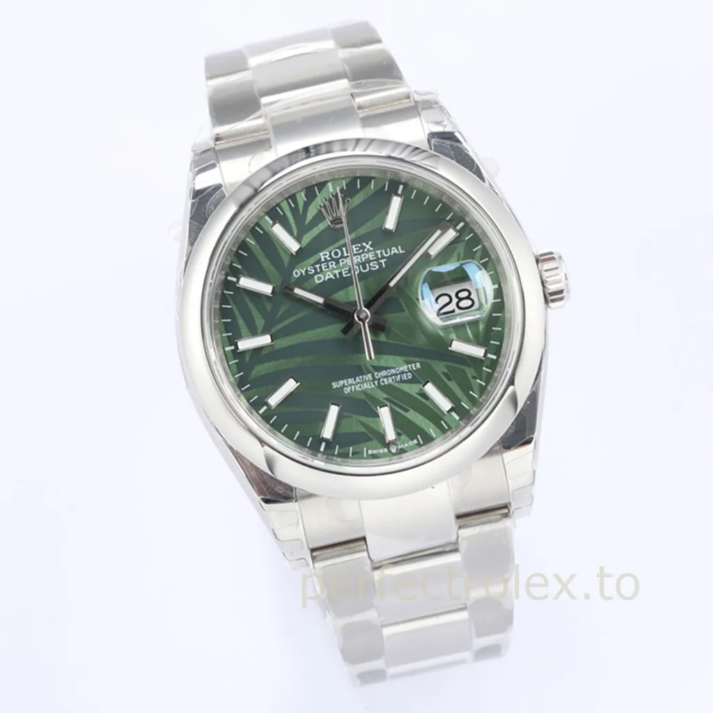 Rolex-Datejust-126200-0020-36mm-904L-Steel-Super-Clone-Watch-with-Green-Palm-Motif-Dial-Front-View-1