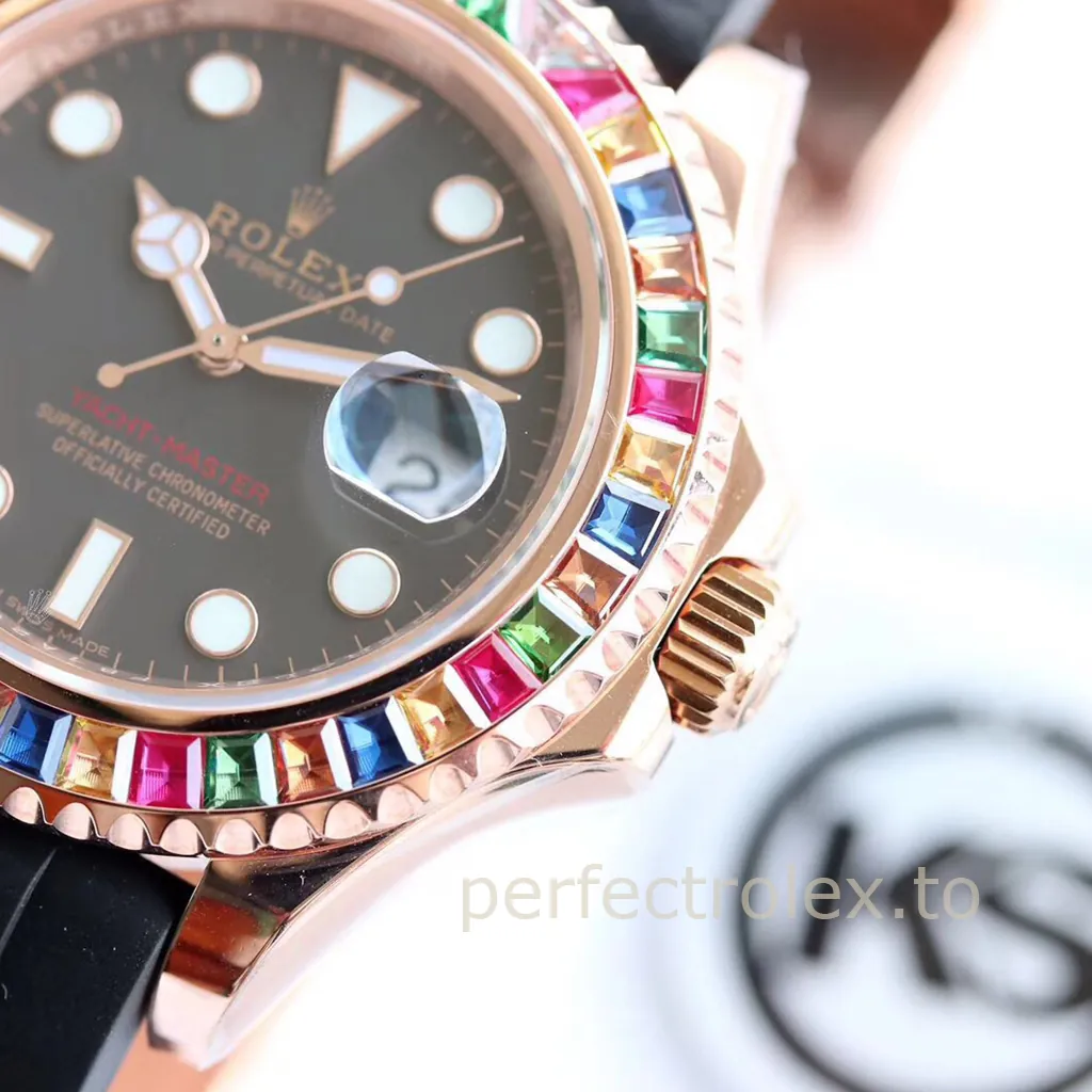 Rolex-Yacht-Master-116695SATS-40mm-Rainbow-Gem-Set-Bezel-with-3135-Movement-Replica-Watch-Dial-Detail-2