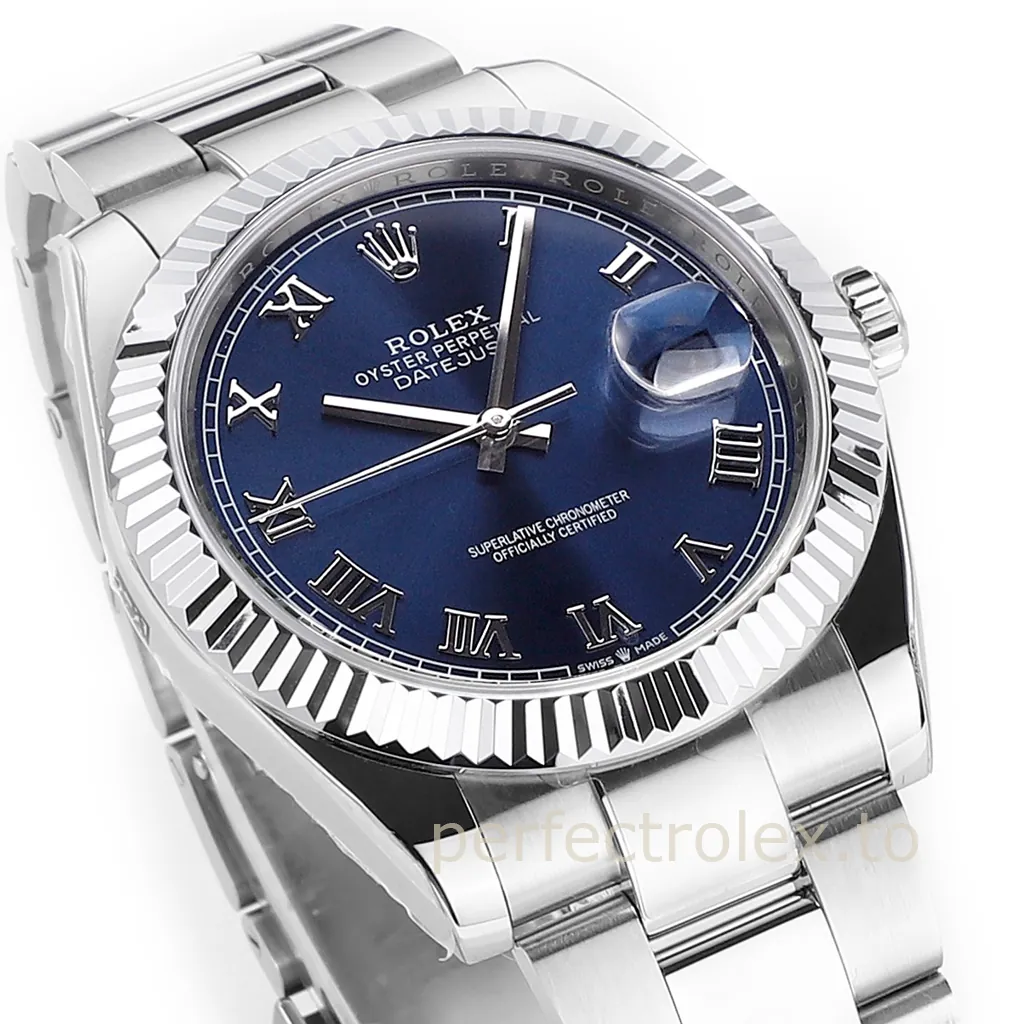 Rolex-Datejust-126334-Blue-Roman-Numeral-Dial-41mm-904L-Steel-Replica-Watch-with-3235-Movement-Dial-Detail-3
