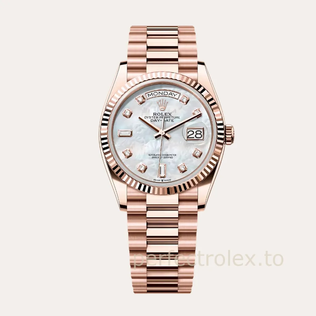 Rolex-Day-Date-128235-0029-36mm-Rose-Gold-904L-Steel-Mother-of-Pearl-Dial-3255-Movement-Replica-Watch-Hero-Image