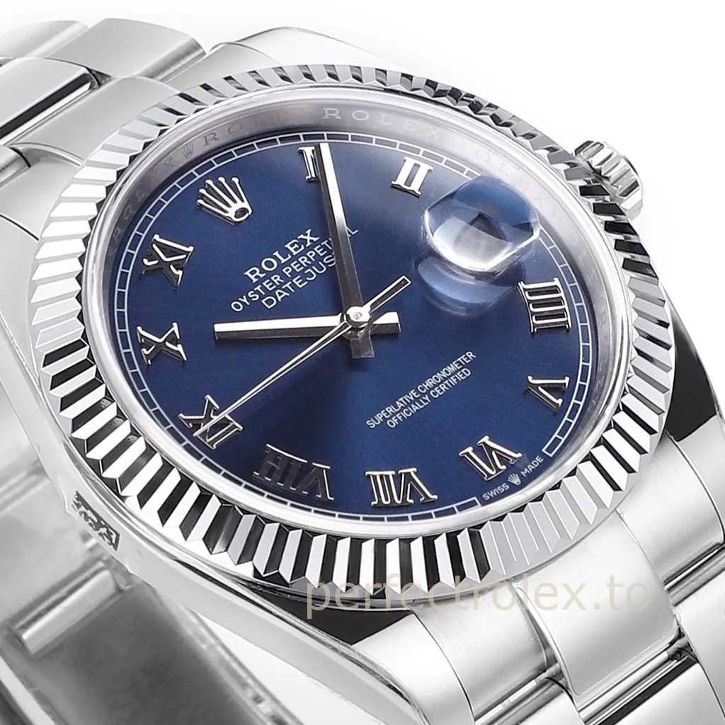 Rolex-Datejust-126334-Blue-Roman-Numeral-Dial-41mm-904L-Steel-Replica-Watch-with-3235-Movement-Dial-Detail-1