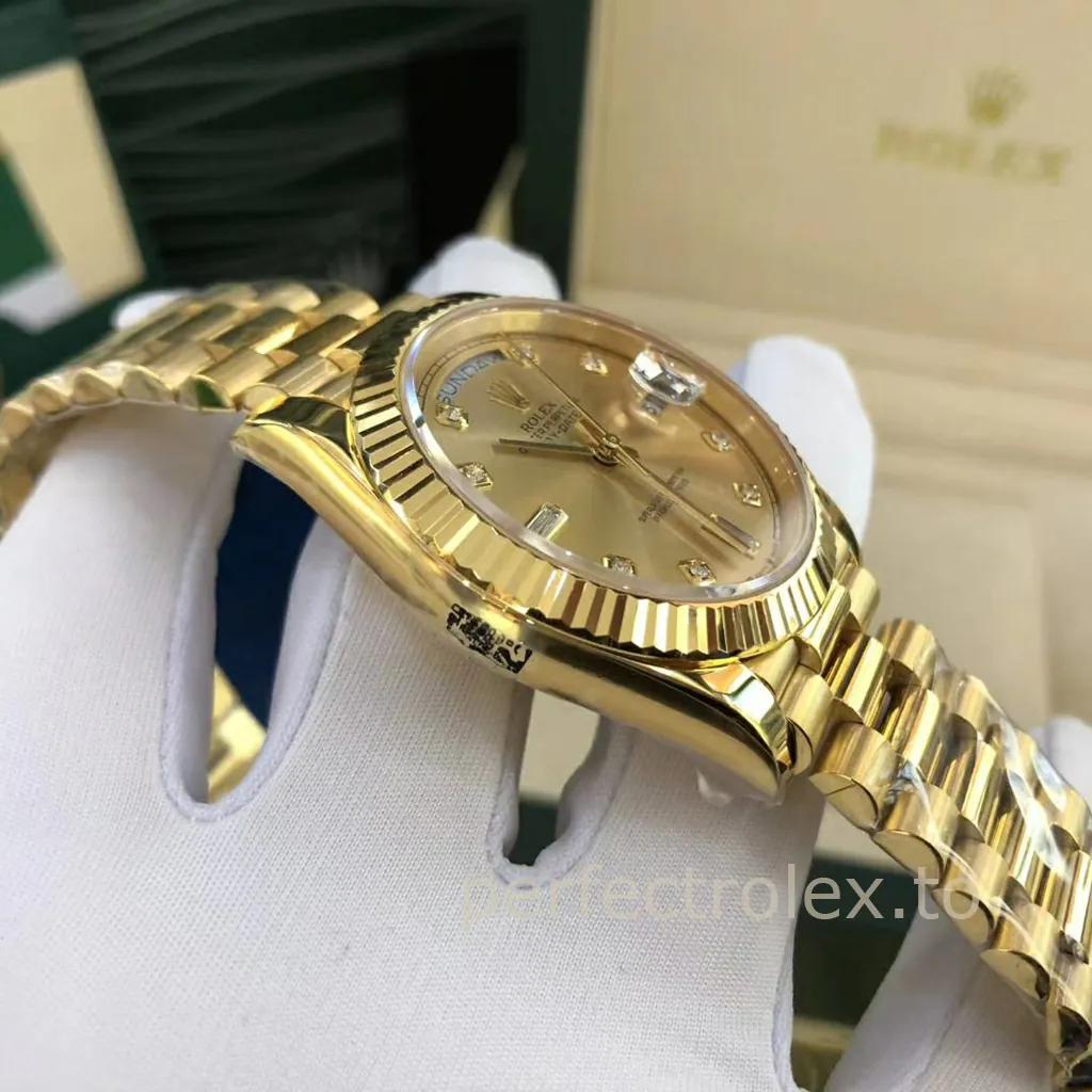 Rolex-Day-Date-36mm-M128238-0008-Gold-Dial-904L-Stainless-Steel-Calibre-3255-Super-Clone-Watch-Left-Side-View
