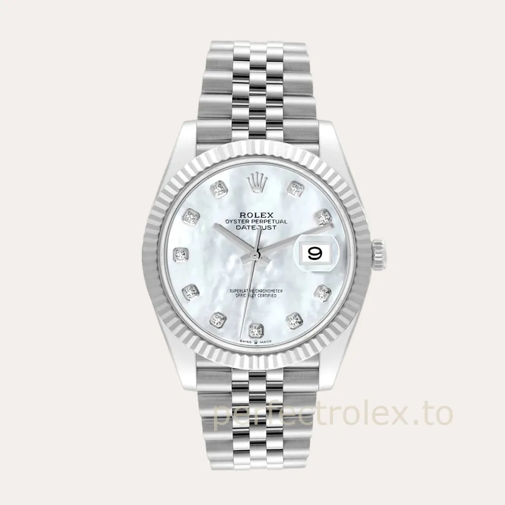 Rolex-Datejust-126334-41mm-Mother-of-Pearl-Diamond-Dial-with-904L-Steel-Jubilee-Bracelet-Replica-Watch-Hero-Image