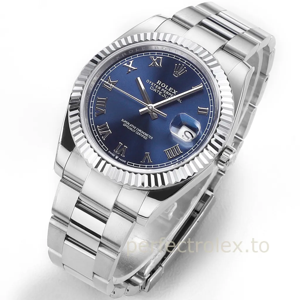 Rolex-Datejust-126334-Blue-Roman-Numeral-Dial-41mm-904L-Steel-Replica-Watch-with-3235-Movement-Front-View-2