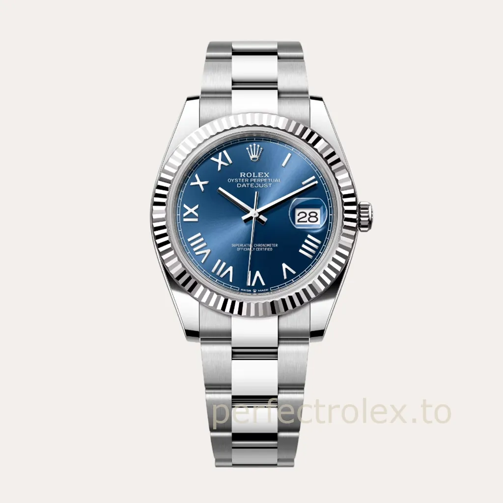 Rolex-Datejust-126334-Blue-Roman-Numeral-Dial-41mm-904L-Steel-Replica-Watch-with-3235-Movement-Hero-Image