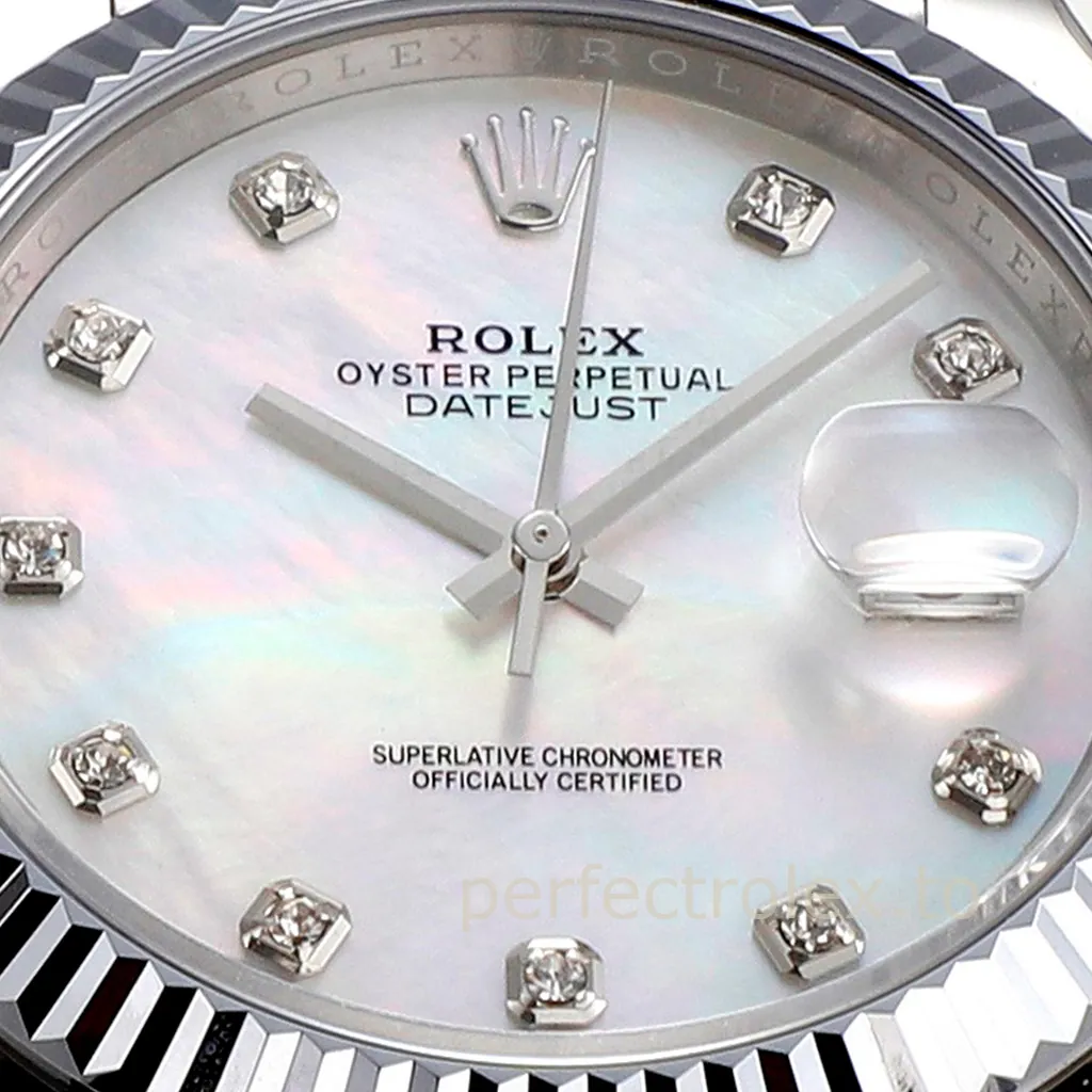 Rolex-Datejust-126334-41mm-Mother-of-Pearl-Diamond-Dial-with-904L-Steel-Jubilee-Bracelet-Replica-Watch-Dial-Detail-1