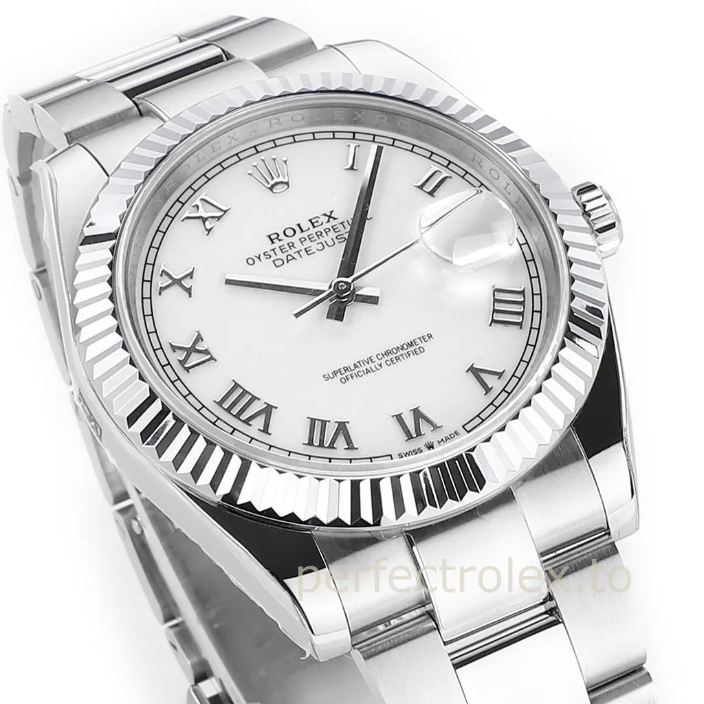 Rolex-Datejust-126334-White-Roman-Numeral-Dial-41mm-904L-Stainless-Steel-Automatic-Replica-Watch-Dial-Detail-1