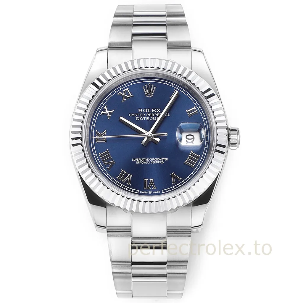 Rolex-Datejust-126334-Blue-Roman-Numeral-Dial-41mm-904L-Steel-Replica-Watch-with-3235-Movement-Front-View-1