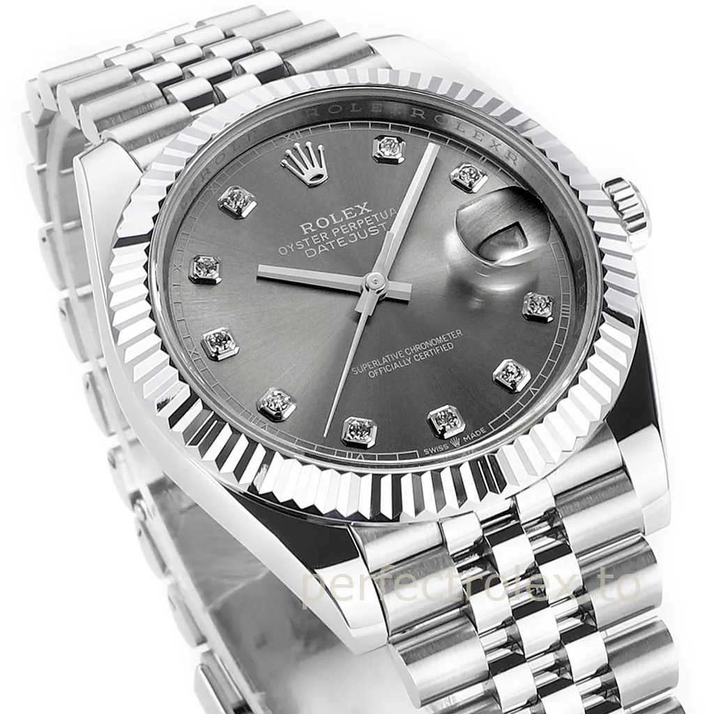 Rolex-Datejust-126334-41mm-Grey-Diamond-Dial-904L-Stainless-Steel-Replica-Watch-with-3235-Movement-Dial-Detail-3