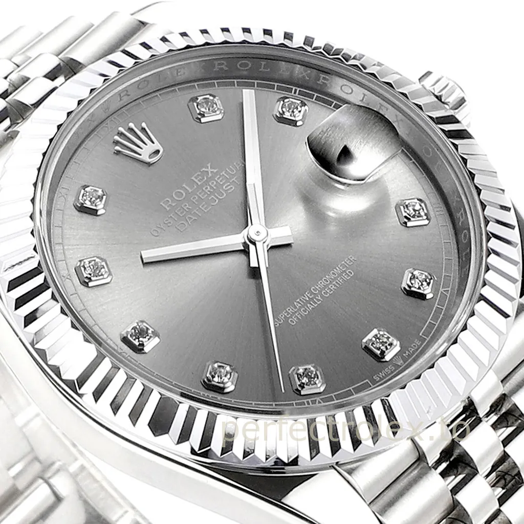Rolex-Datejust-126334-41mm-Grey-Diamond-Dial-904L-Stainless-Steel-Replica-Watch-with-3235-Movement-Dial-Detail-2