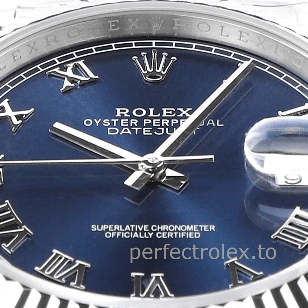 Rolex-Datejust-126334-Blue-Roman-Numeral-Dial-41mm-904L-Steel-Replica-Watch-with-3235-Movement-Dial-Detail-2