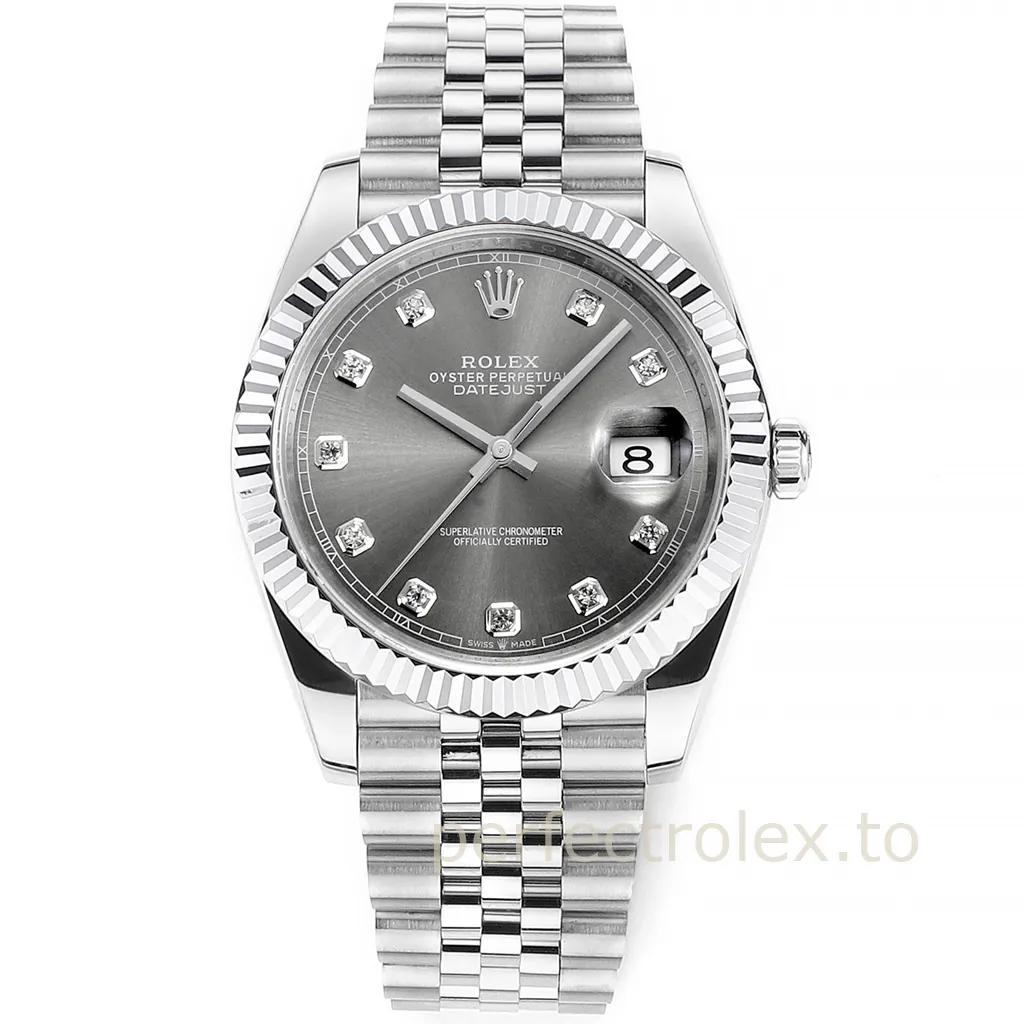 Rolex-Datejust-126334-41mm-Grey-Diamond-Dial-904L-Stainless-Steel-Replica-Watch-with-3235-Movement-Front-View-1