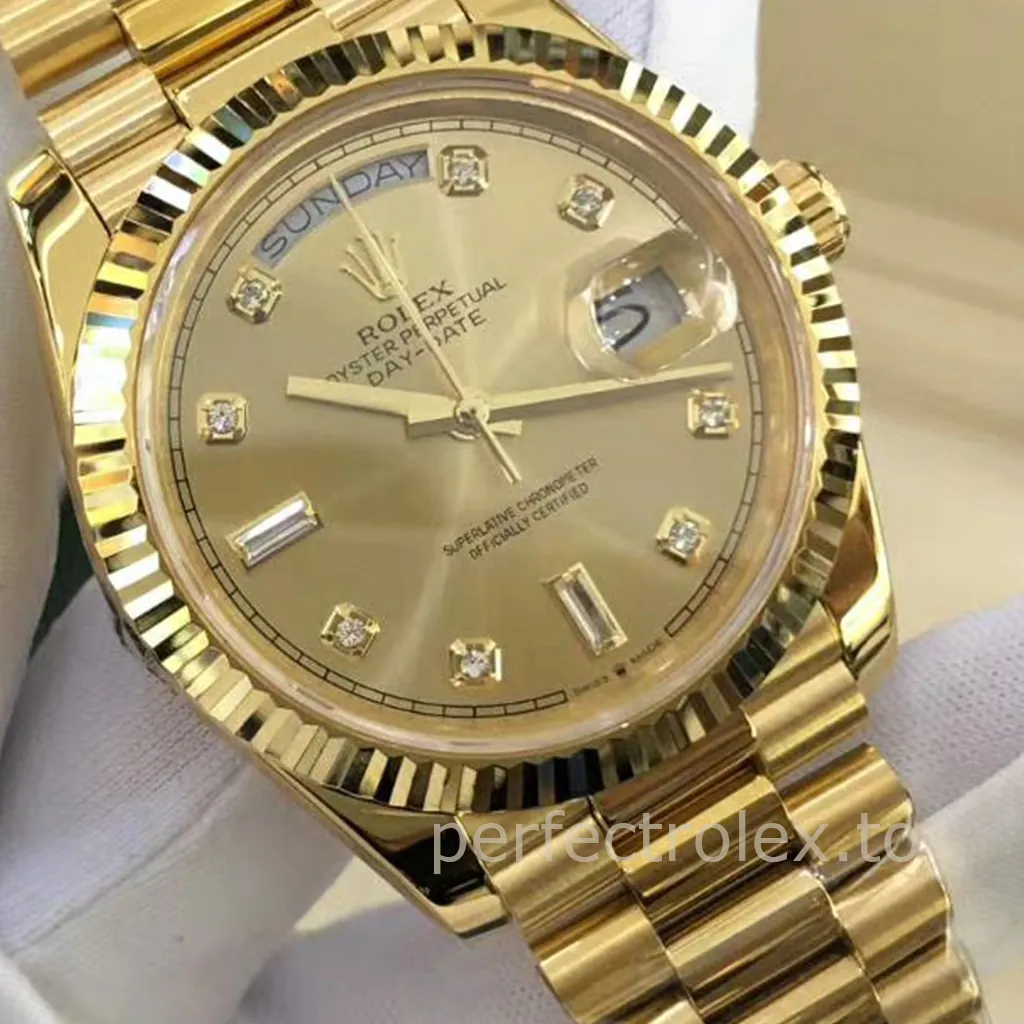 Rolex-Day-Date-36mm-M128238-0008-Gold-Dial-904L-Stainless-Steel-Calibre-3255-Super-Clone-Watch-Dial-Detail-1