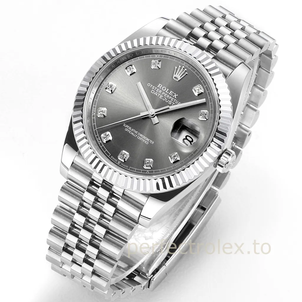 Rolex-Datejust-126334-41mm-Grey-Diamond-Dial-904L-Stainless-Steel-Replica-Watch-with-3235-Movement-Front-View-2