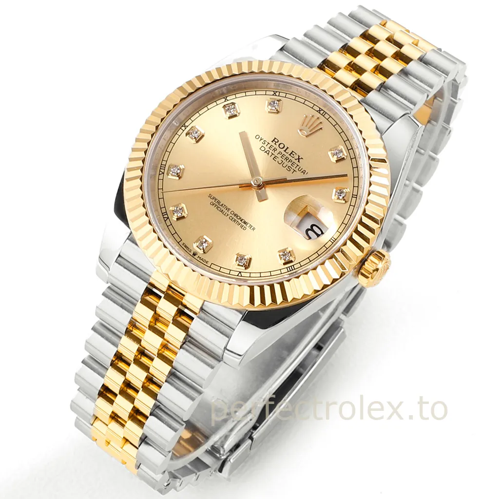 Rolex-Datejust-126333-0012-41mm-Gold-Steel-Champagne-Diamond-Dial-Super-Clone-Watch-Front-View-2