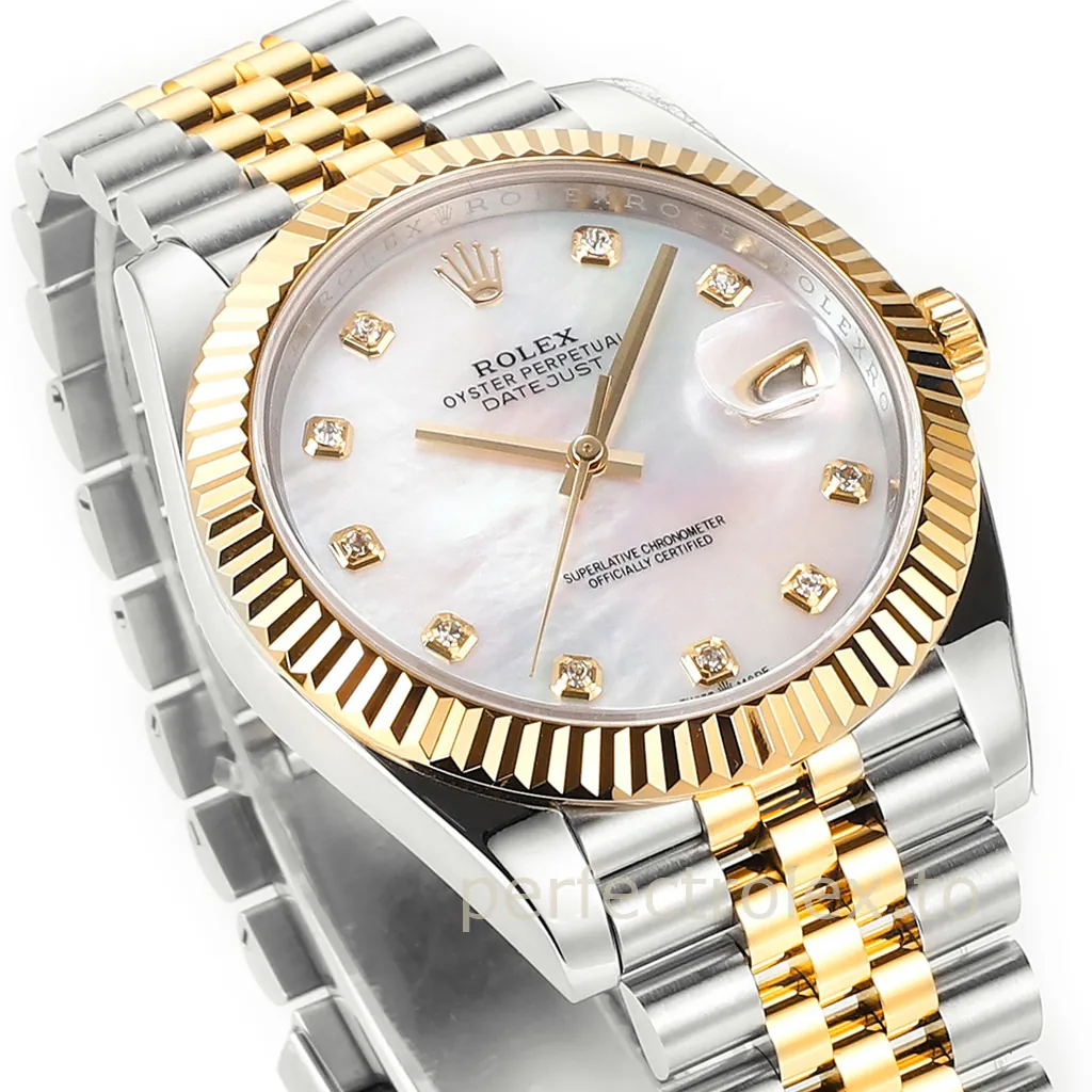 Rolex-Datejust-126333-0018-41mm-White-Mother-of-Pearl-Diamond-Dial-Gold-Super-Clone-Watch-Dial-Detail-3