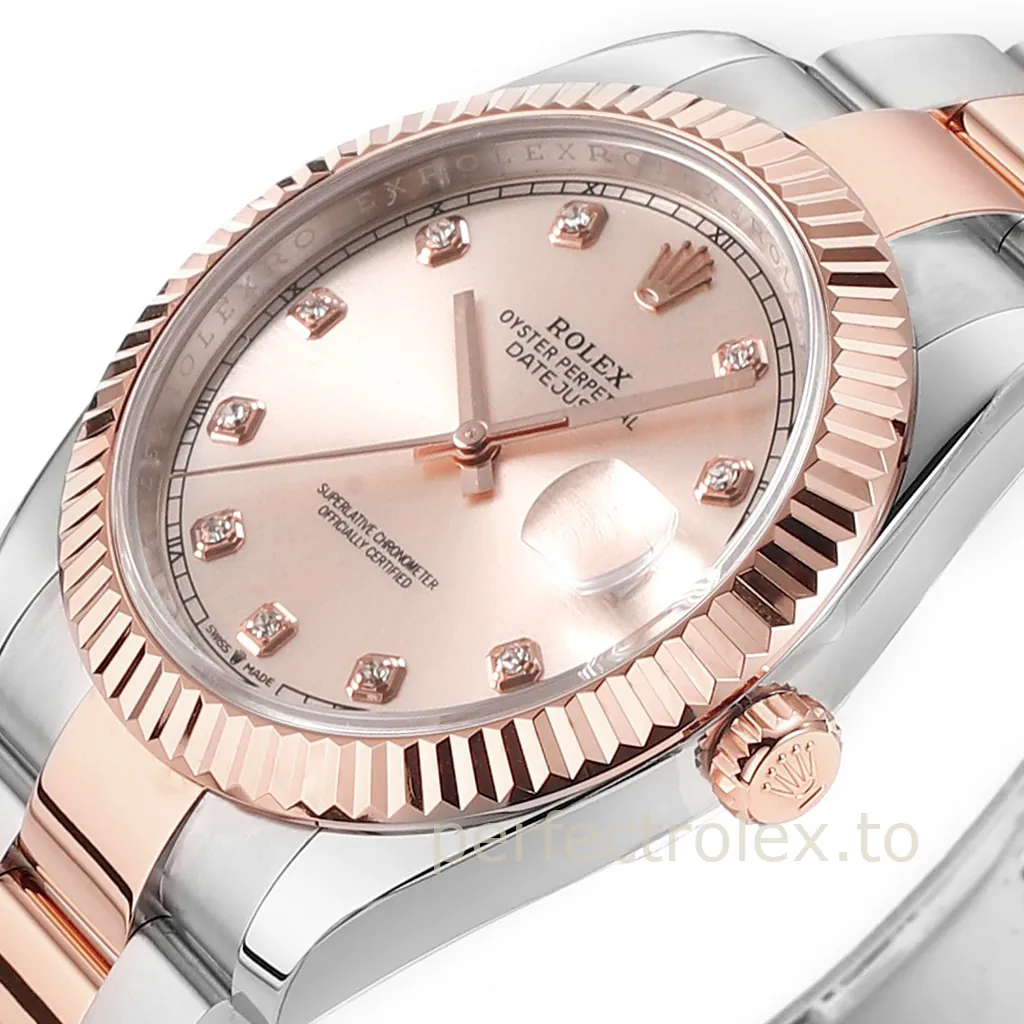 Rolex-Datejust-126331-0007-Rose-Gold-Dial-41mm-Luxury-Replica-Watch-Jubilee-Bracelet-3235-Movement-Dial-Detail-2