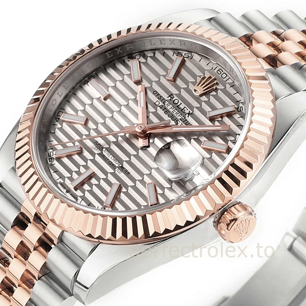 Rolex-Datejust-126331-41mm-Slate-Fluted-Motif-Dial-Rose-Gold-904L-Steel-Super-Clone-Watch-Dial-Detail-2