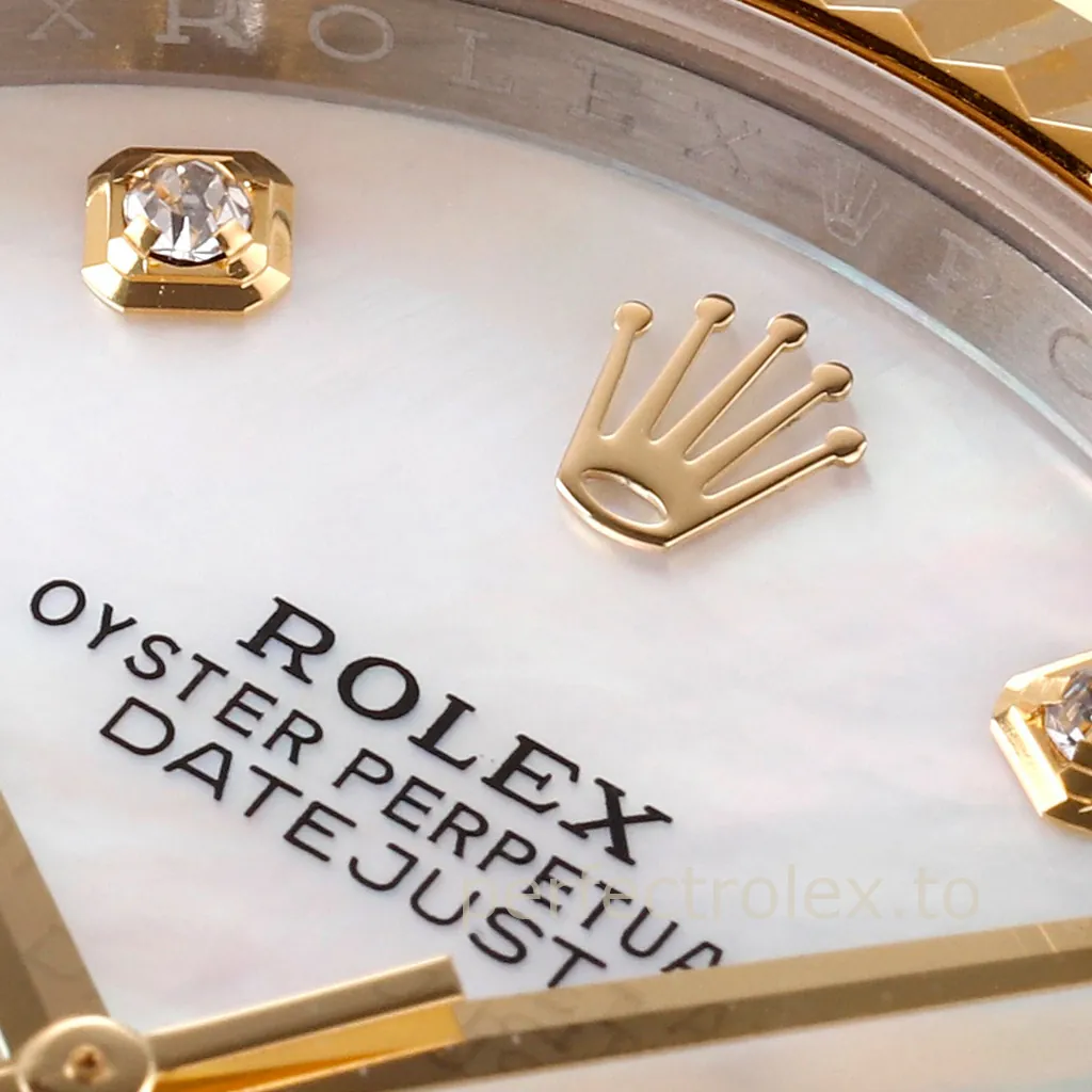 Rolex-Datejust-126333-0018-41mm-White-Mother-of-Pearl-Diamond-Dial-Gold-Super-Clone-Watch-Dial-Detail-2