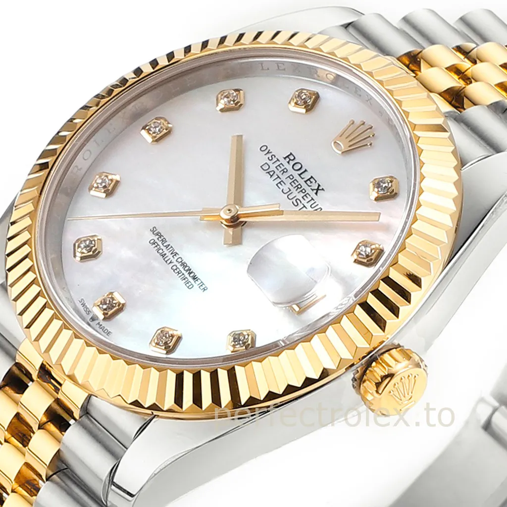 Rolex-Datejust-126333-0018-41mm-White-Mother-of-Pearl-Diamond-Dial-Gold-Super-Clone-Watch-Dial-Detail-1