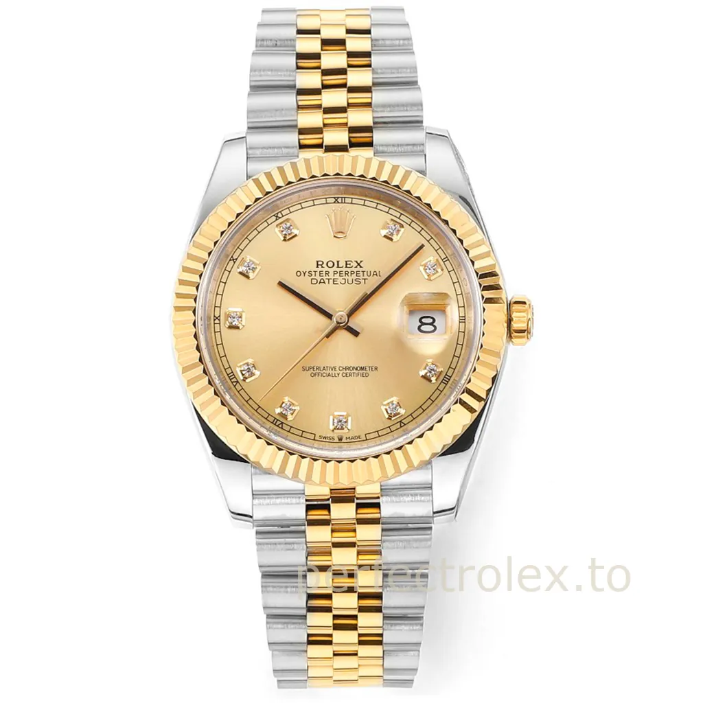 Rolex-Datejust-126333-0012-41mm-Gold-Steel-Champagne-Diamond-Dial-Super-Clone-Watch-Front-View-1
