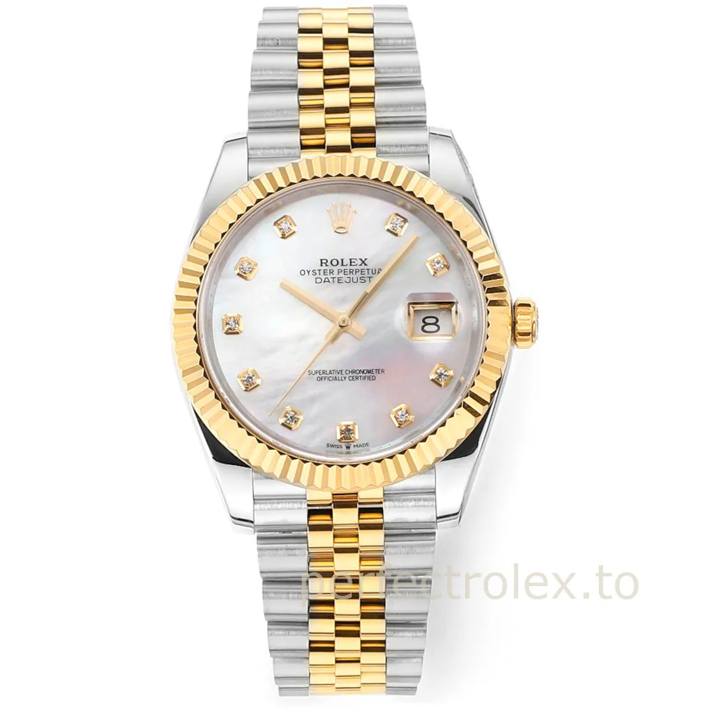 Rolex-Datejust-126333-0018-41mm-White-Mother-of-Pearl-Diamond-Dial-Gold-Super-Clone-Watch-Front-View-1