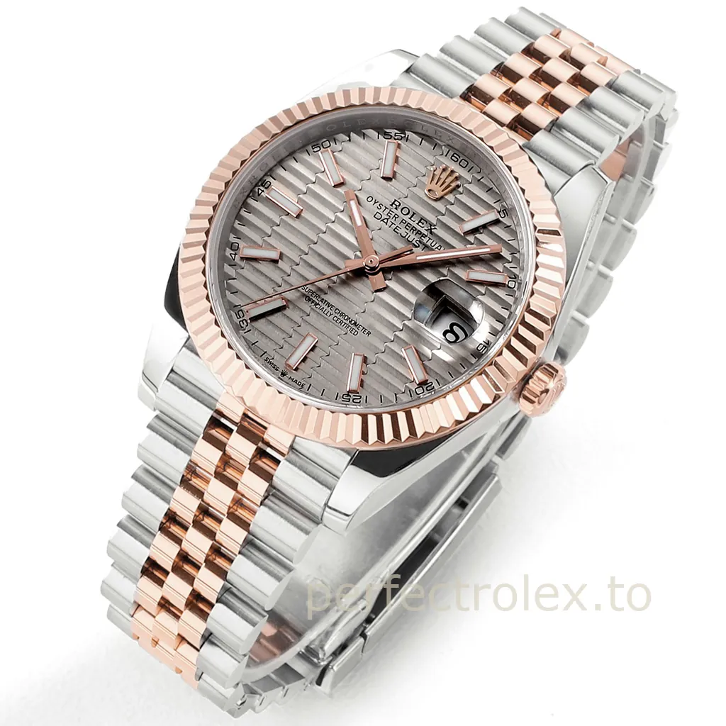Rolex-Datejust-126331-41mm-Slate-Fluted-Motif-Dial-Rose-Gold-904L-Steel-Super-Clone-Watch-Front-View-2