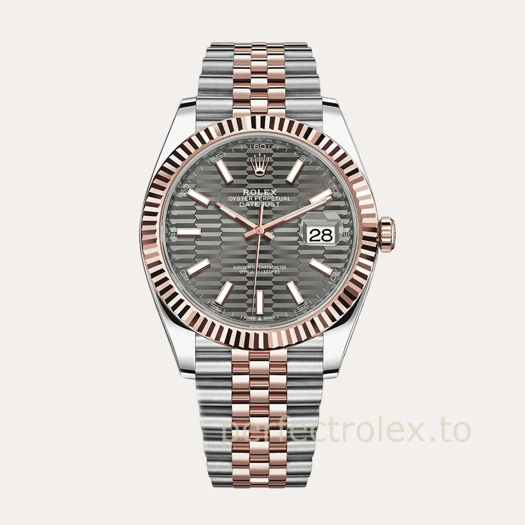 Rolex-Datejust-126331-41mm-Slate-Fluted-Motif-Dial-Rose-Gold-904L-Steel-Super-Clone-Watch-Hero-Image