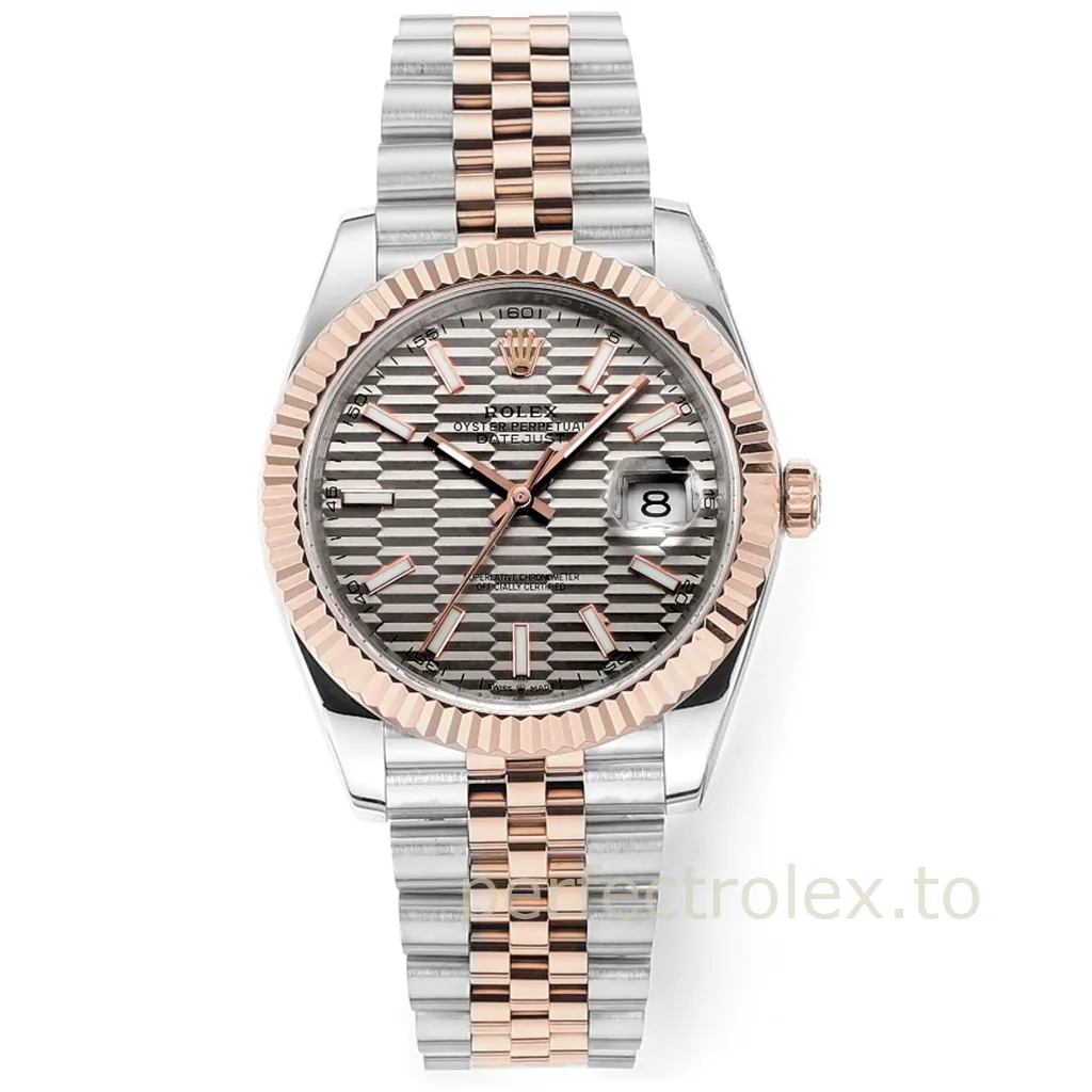 Rolex-Datejust-126331-41mm-Slate-Fluted-Motif-Dial-Rose-Gold-904L-Steel-Super-Clone-Watch-Front-View-1
